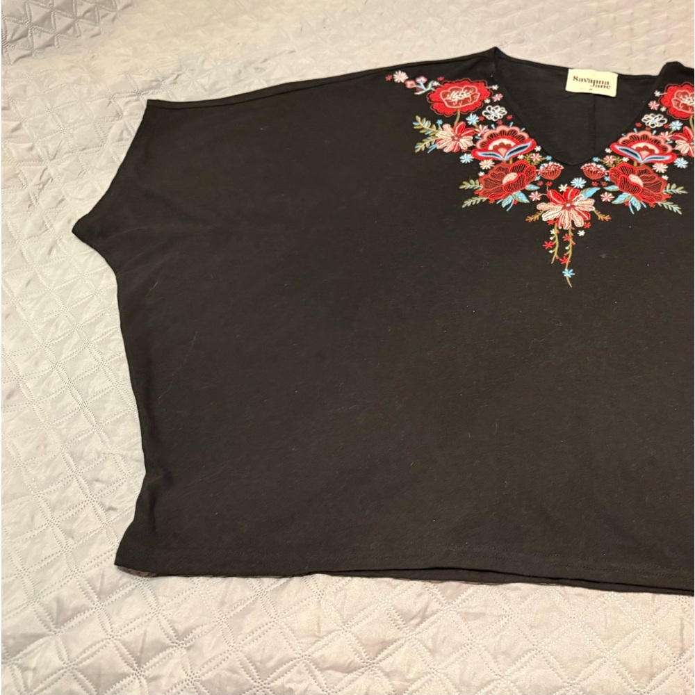 Savanna Jane Black Blouse with Vibrant Embroidery